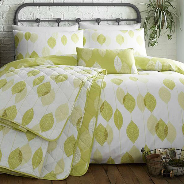 Etched Leaves Green Duvet Set - Single