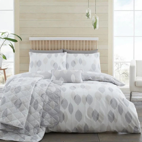 Etched Leaves Grey Duvet Set - Single